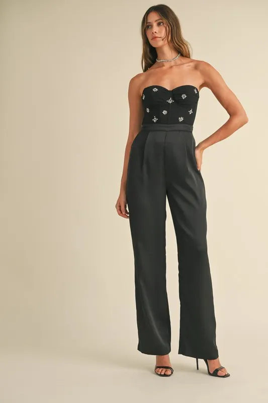Rhinestone Applique Bustier Jumpsuit