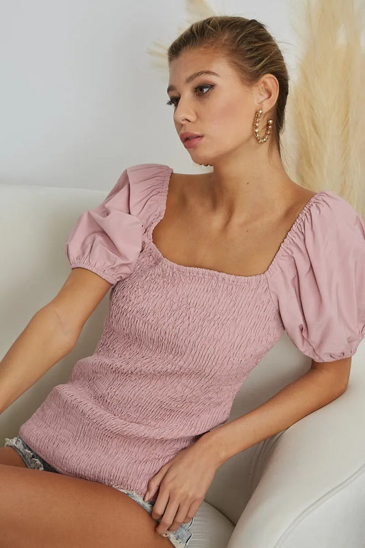 Balloon Sleeve Smocked Body Top