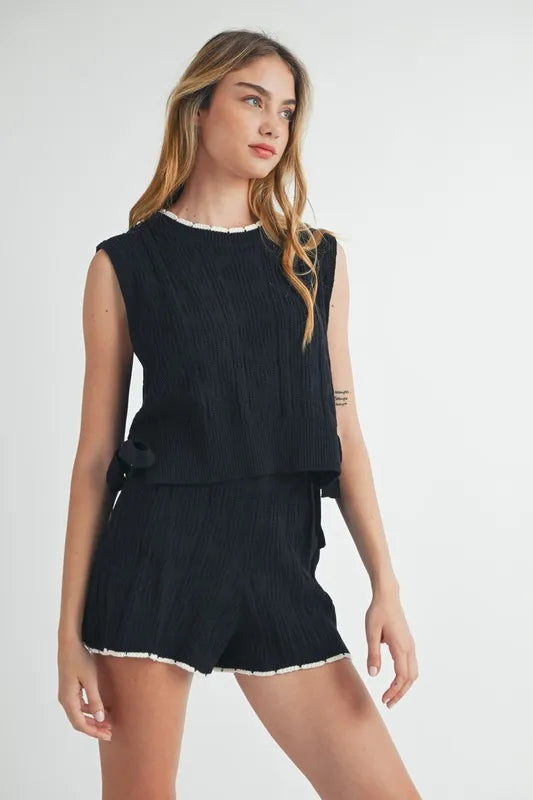 Side Tie Detail Knit Vest and Shorts Set