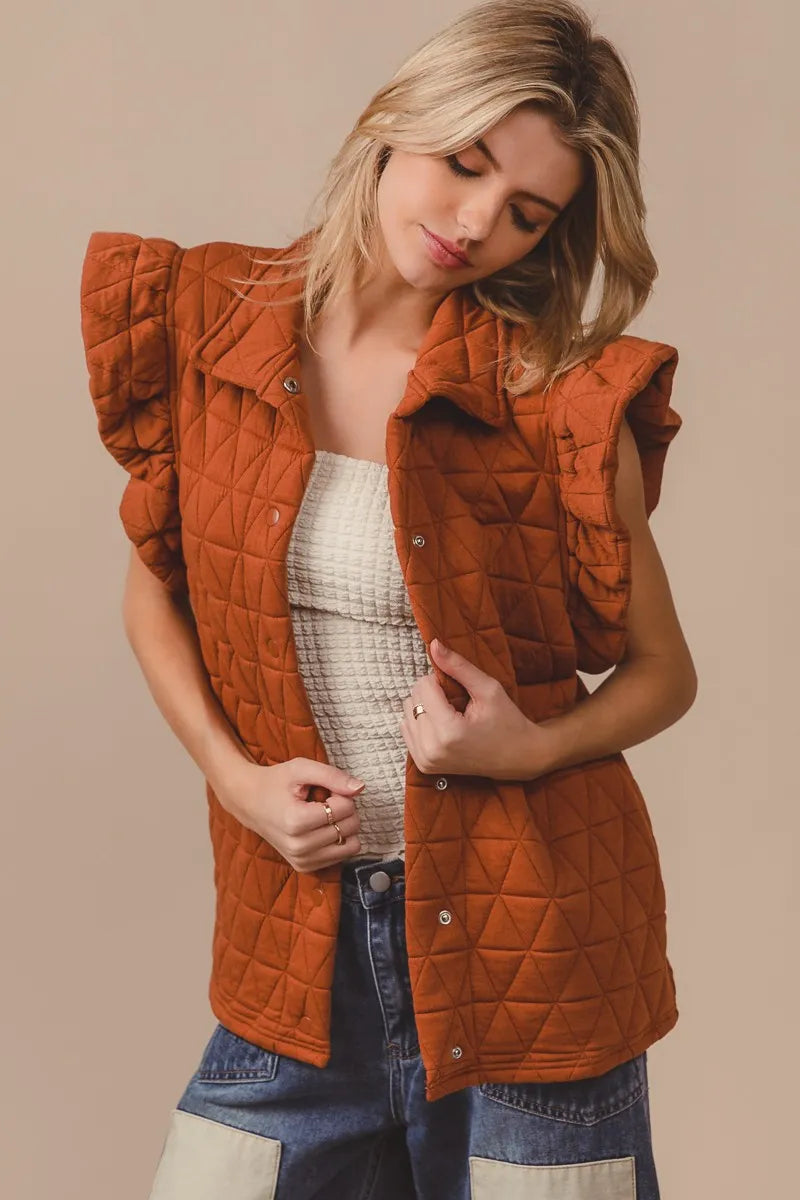 Diamond Quilted Ruffle Sleeve Vest