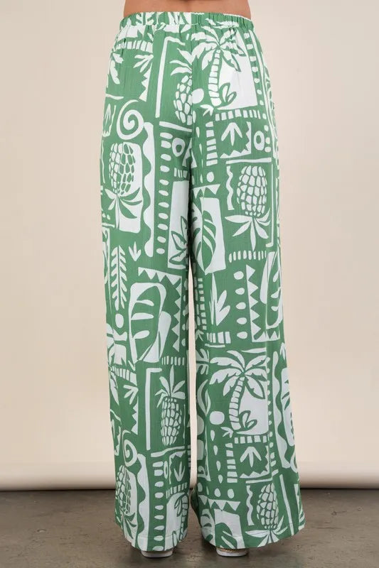 Printed Casual Wide Leg Resort Pants