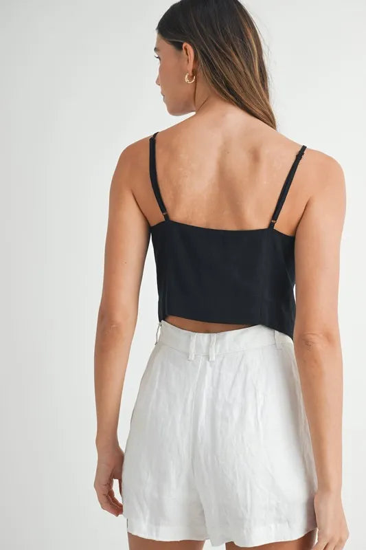 Linen Mix Button Down Tank Top