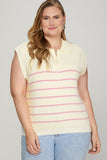 Full Size Ribbed Hem Striped Half Zip Sweater Vest Plus Size