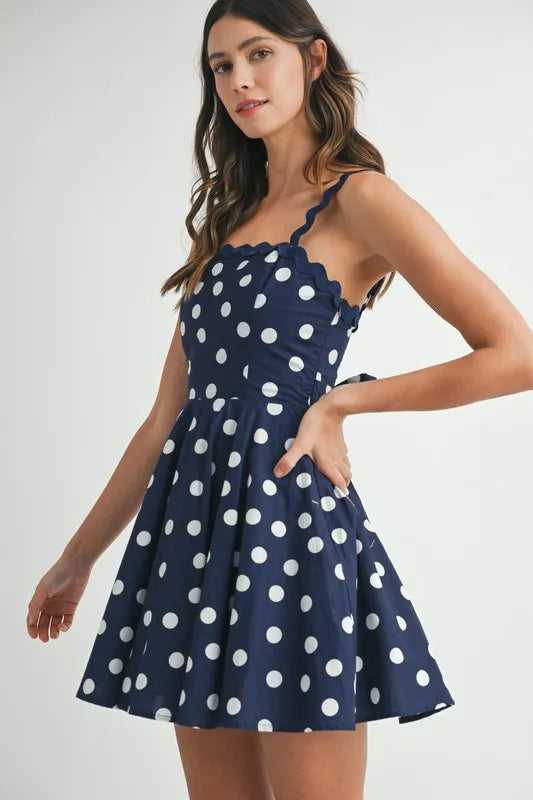 Polka Dot Mini Dress with Ricrac Trim Strap