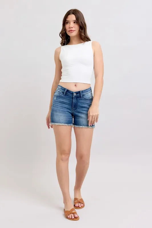 Full Size V-Front Denim Shorts with Shield Pockets Plus Size