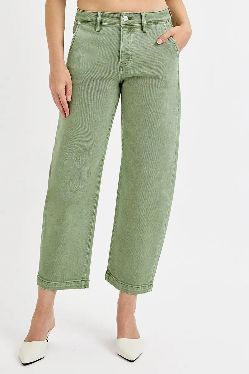 Full Size Waist-Slimming High Waist Crop Barrel Jeans