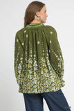 Vine Pattern Blouse with Accented Sleeves