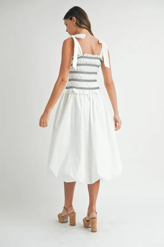 Smocked Bodice Bubble Midi Dress