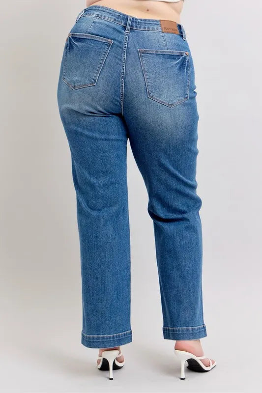 Full Size High Waist Contrast Thread Straight Plus Size