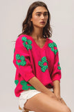 Cactus Knit V-Neck Pullover Sweater