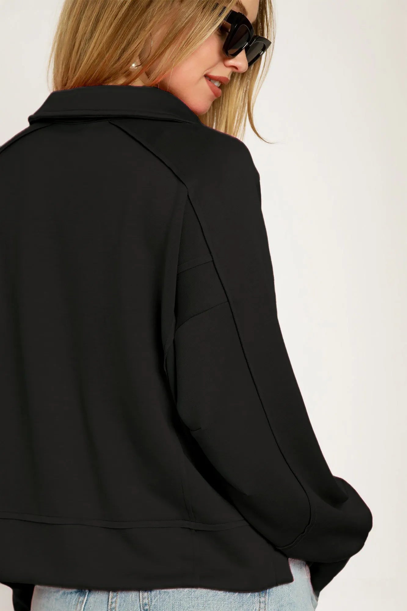 Raw Hem Long Sleeve Collared Top for Chic Style