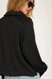 Raw Hem Long Sleeve Collared Top for Chic Style