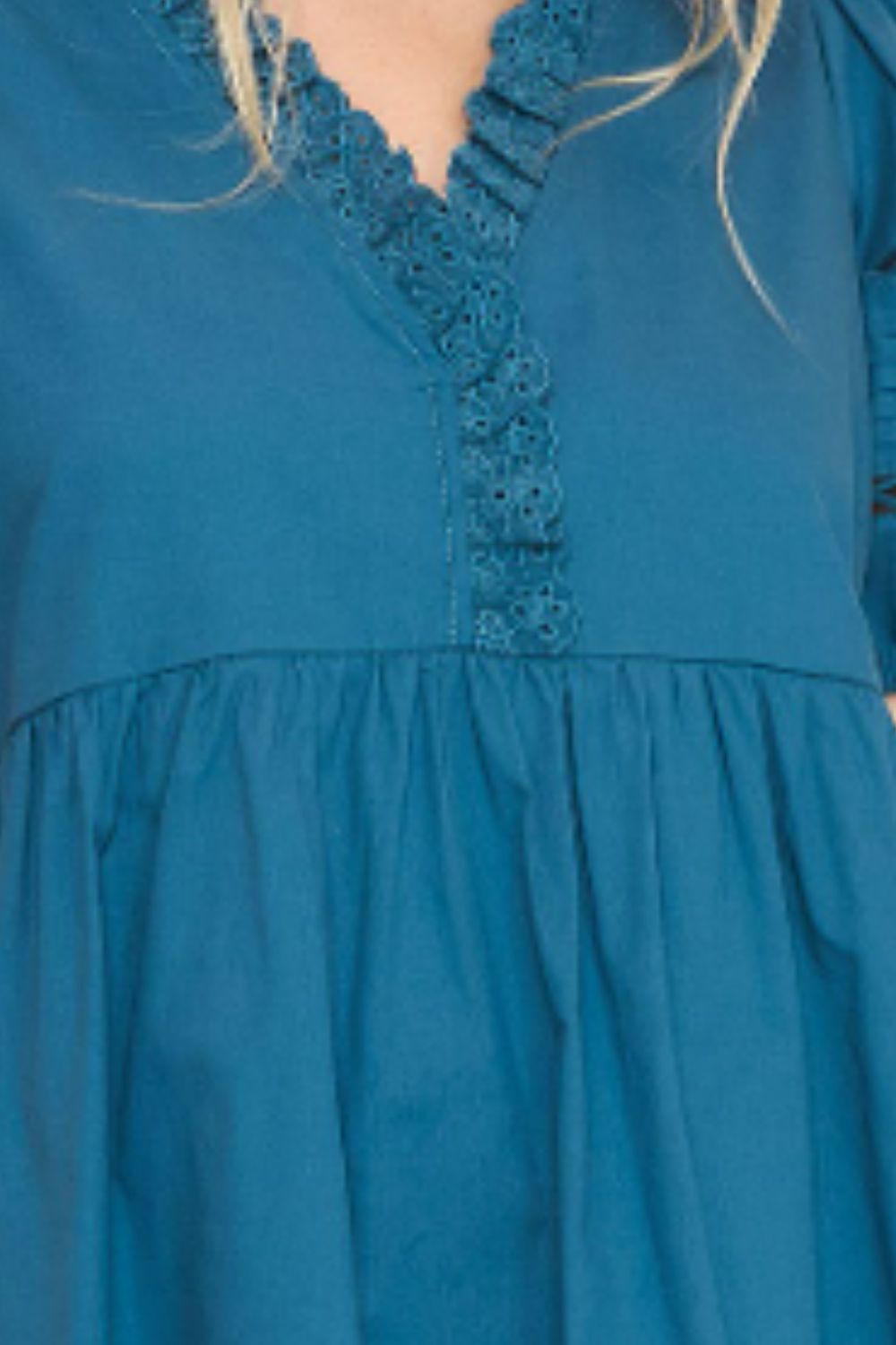 USA Full Size Lace Detail Puff Sleeve Mini Dress Plus Size