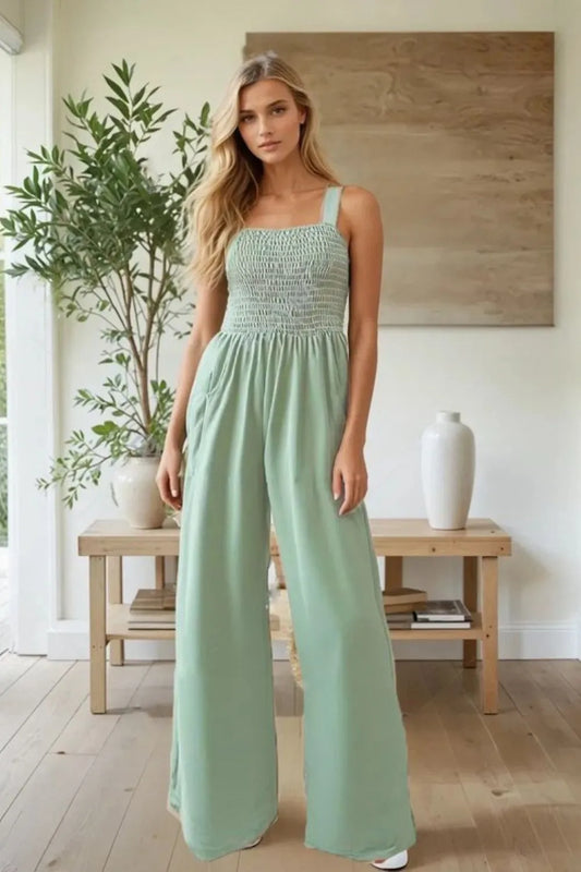 Smocking Top Wide Leg Jumpsuit