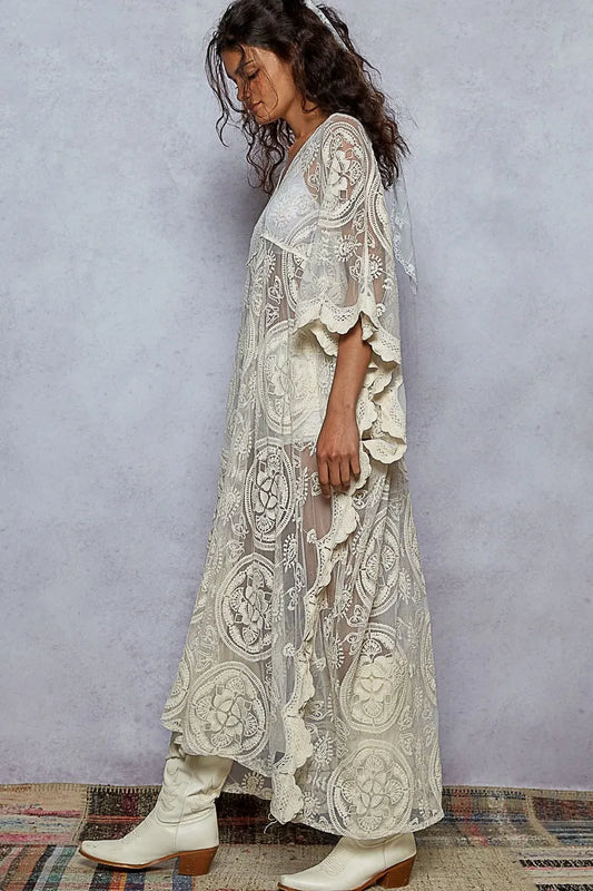Elegant Lace-Detail Beach Cover-Up Kaftan
