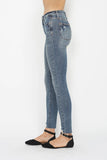 Figure-Flattering Distressed Hem Vintage Wash Slim Jeans