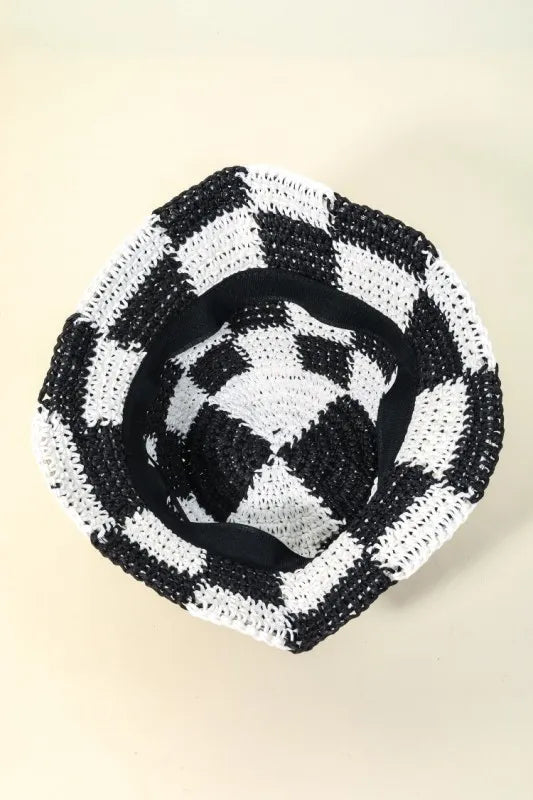 Checkered Design Knit Bucket Hat