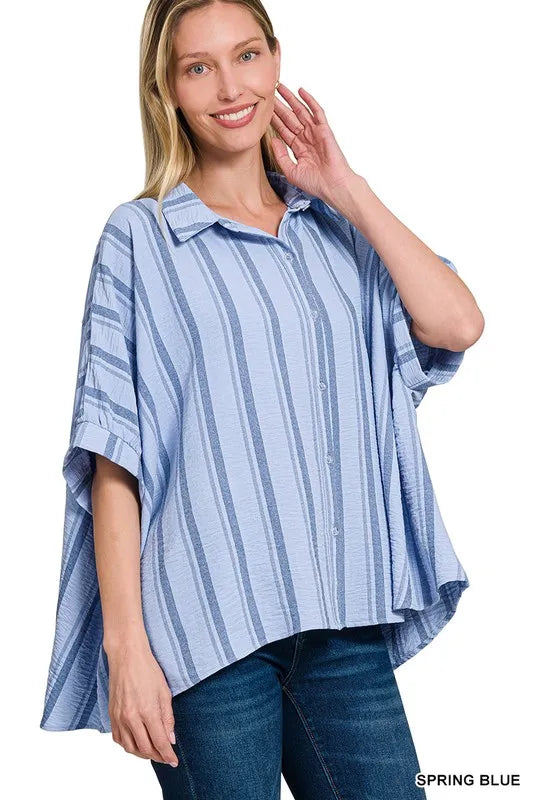 Woven Yarn-Dye Stripe Oversized Button Down Shirt
