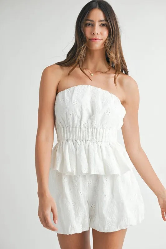 Floral Eyelet Lace Tube Top and Short Set