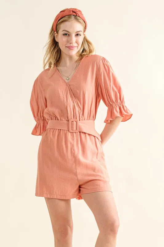 Flounce Sleeves Romper with Belt
