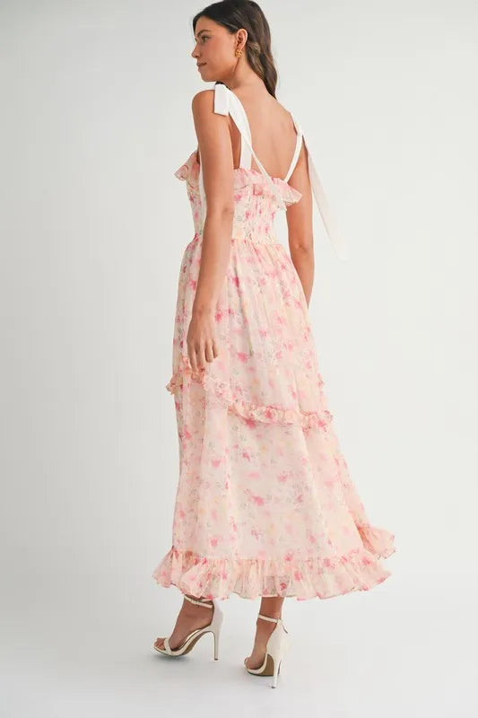 Floral Printed Shoulder Strap Midi Dress
