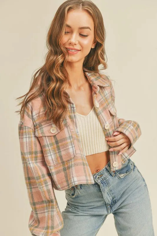 Plaid Flannel Crop Shirt Jacket