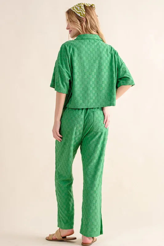 Brushed Texture Checker Board Pattern Casual Pants