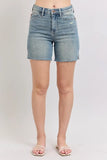 High Waist Vintage Wash Side Slit Denim Shorts
