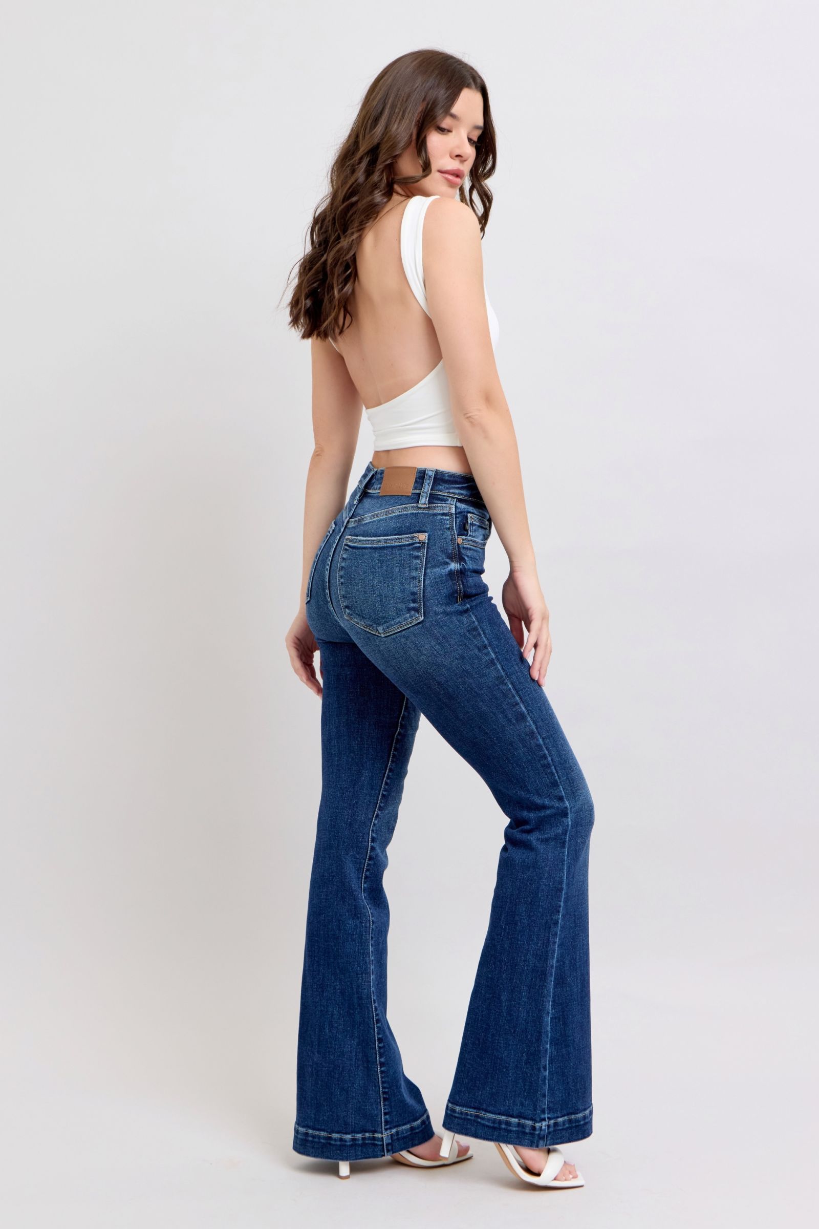 Full Size High Rise Flare Jeans with Pockets Plus Size