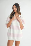 Oversized Stripe Polo Collar Sweater
