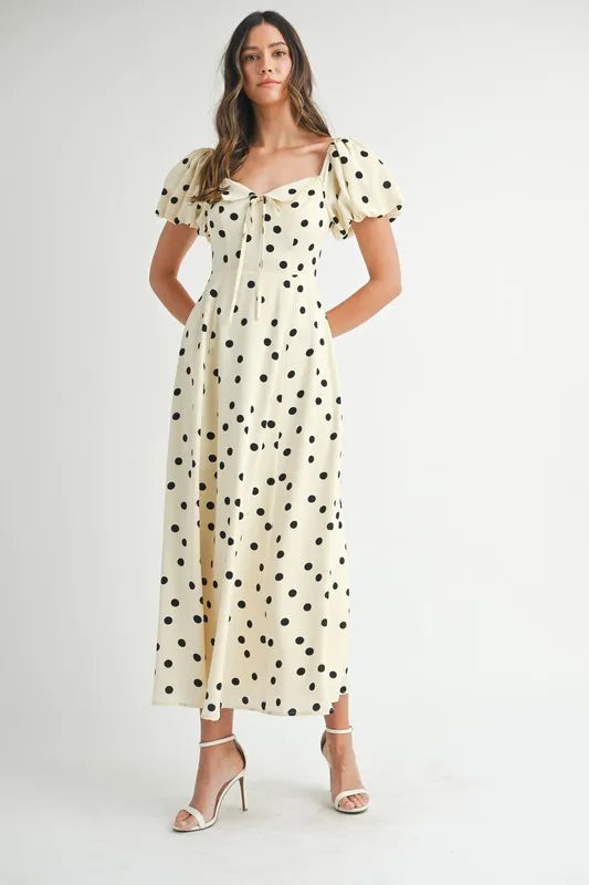 Polka Dot Puff Sleeve Midi Dress