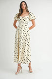 Polka Dot Puff Sleeve Midi Dress