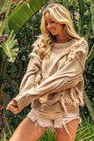 Faux Fur Detailed Pointelle Cable Knit Sweater