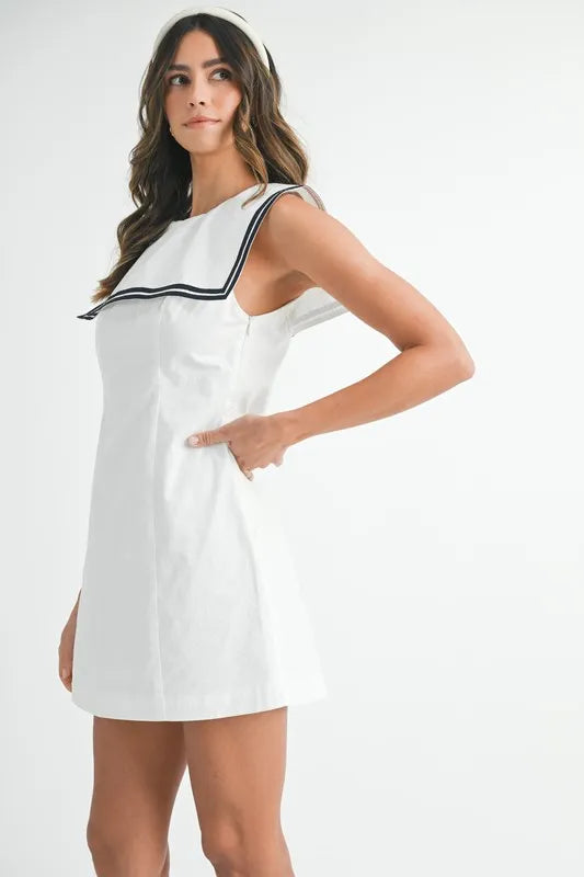 Contrast Piping Square Sailor Collar Mini Dress