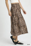 Elastic Waist Leopard Print Midi Skirt