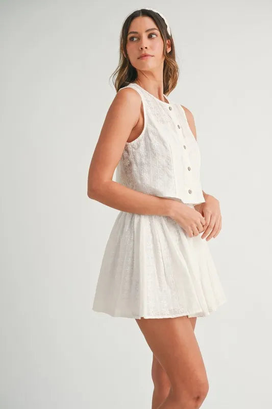 Eyelet Lace Top and Mini Skirt Set