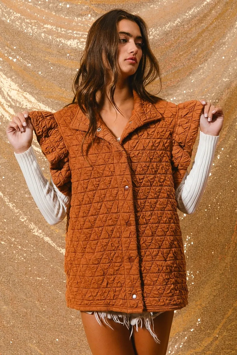 Diamond Quilted Ruffle Sleeve Vest