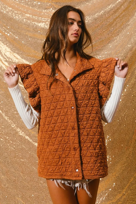 Diamond Quilted Ruffle Sleeve Vest