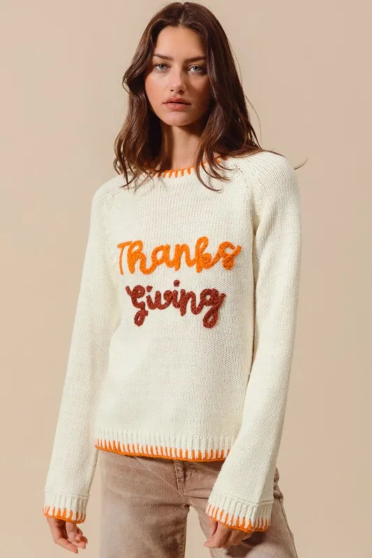 Thanksgiving Tinsel Lettering Sweater Top
