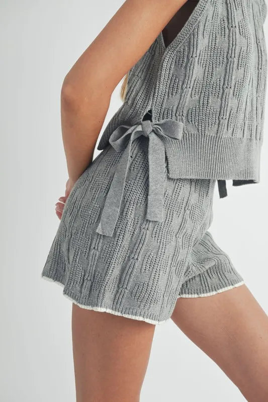 Side Tie Detail Knit Vest and Shorts Set