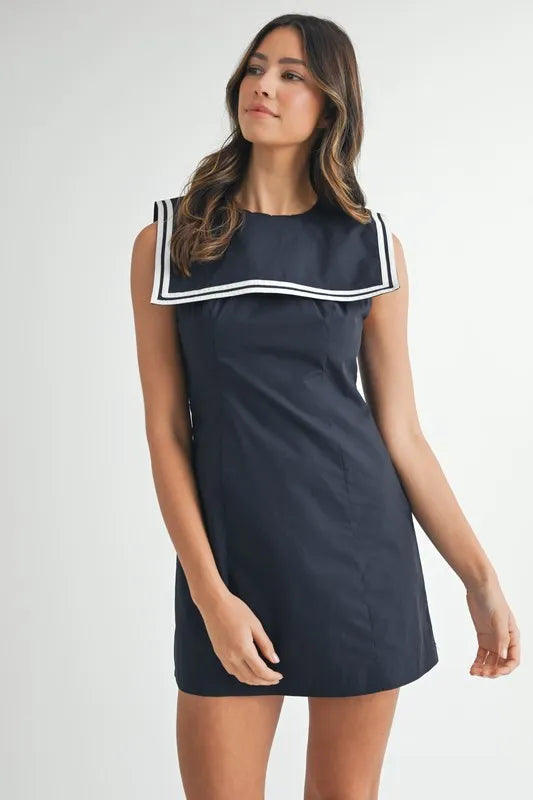 Contrast Piping Square Sailor Collar Mini Dress