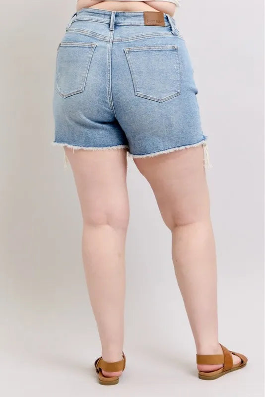 Plus Size HW Rigid Magic Destroy Cut Off Denim Shorts