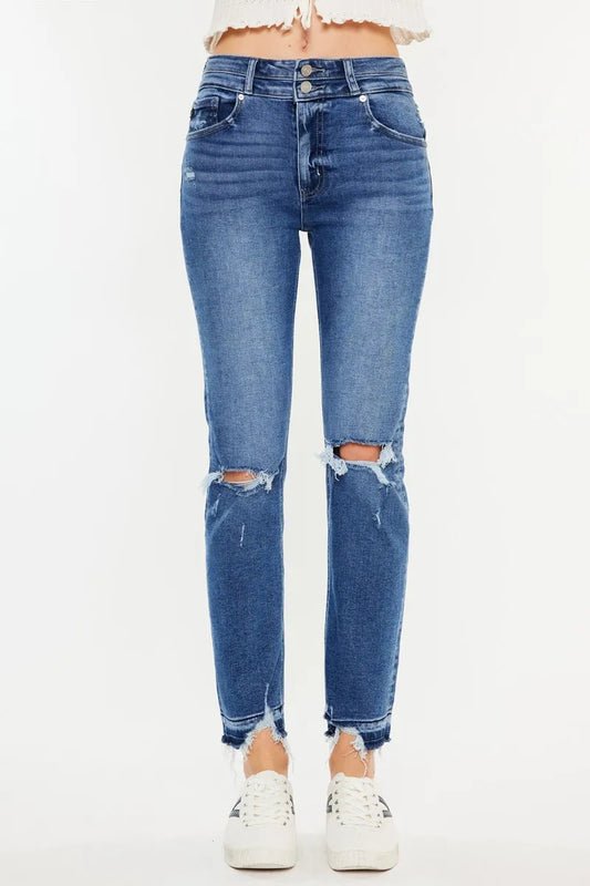 Elevated Frayed Slim Straight Denim Jeans
