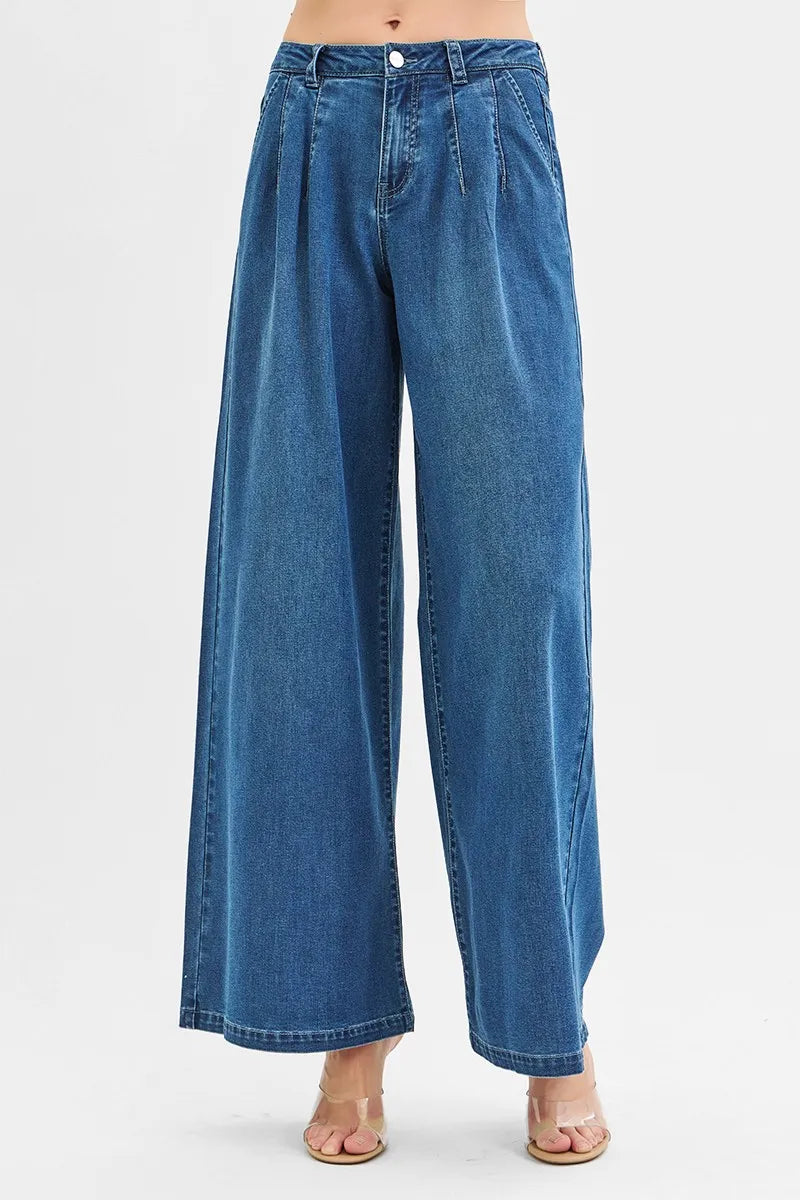 Vintage-Inspired Knit Palazzo Denim Trousers