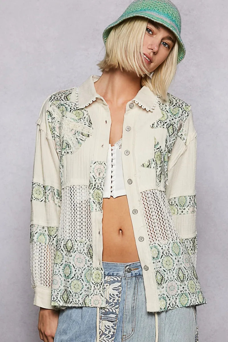 Boho Patchwork Button-Up Blouse