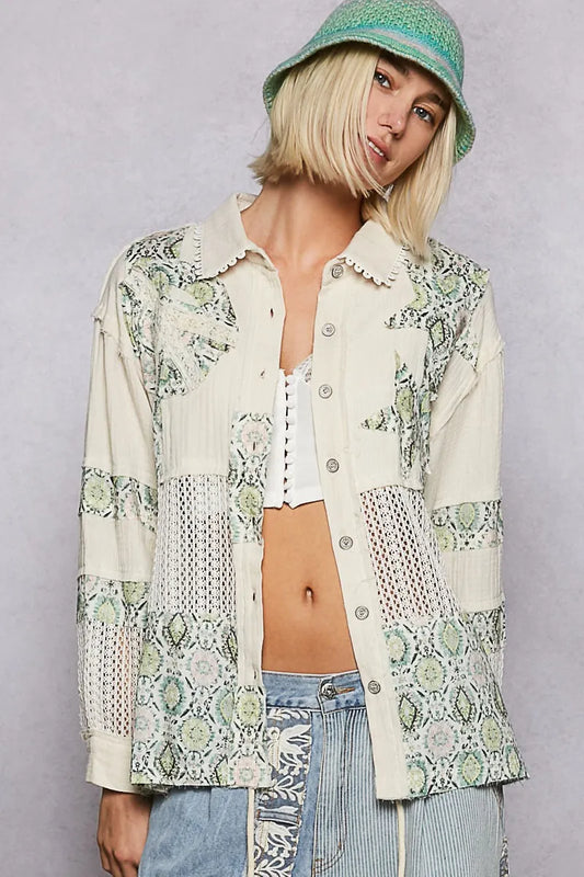 Boho Patchwork Button-Up Blouse