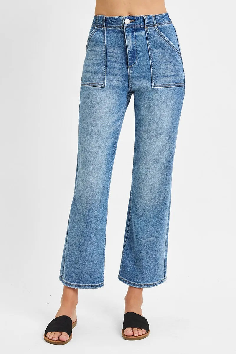 Premium High-Waist Wide-Leg Ankle Jeans