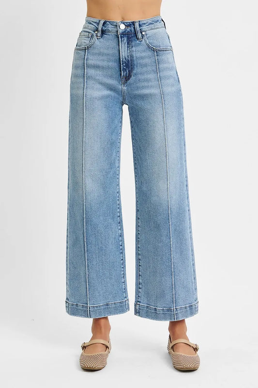 Full Size High-Waisted Cropped Wide Leg Denim