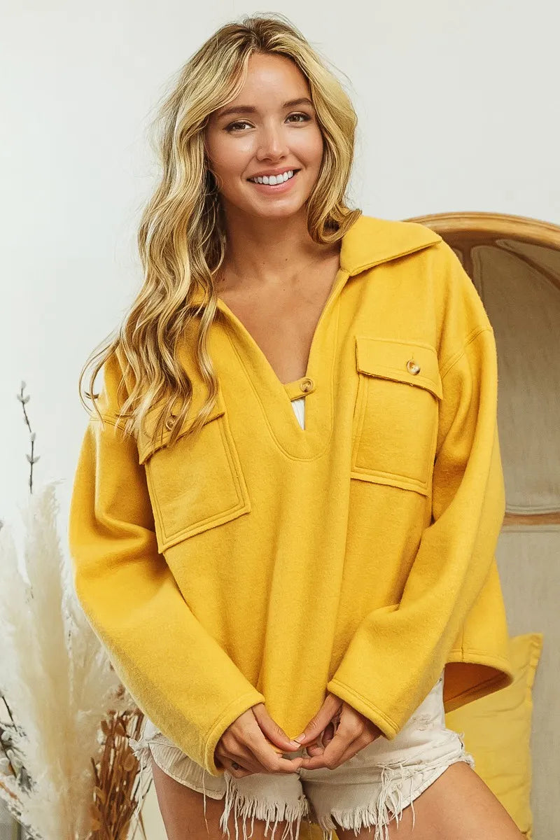 Fleece Sweatshirt with Sophisticated Flap Pockets