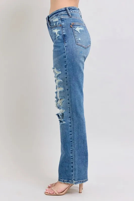 Full Size High Waist Heavy Destroy Straight Jeans Plus Size